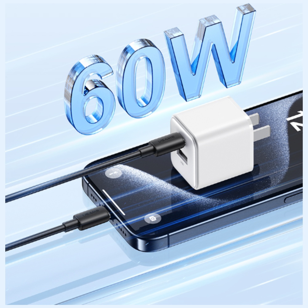 USAMS USB-C į USB-C laidas 60W 1m greito įkrovimo YD serijos baltos spalvos SJ711USB02 (US-SJ711) aprašymas - Prekės nuotrauka