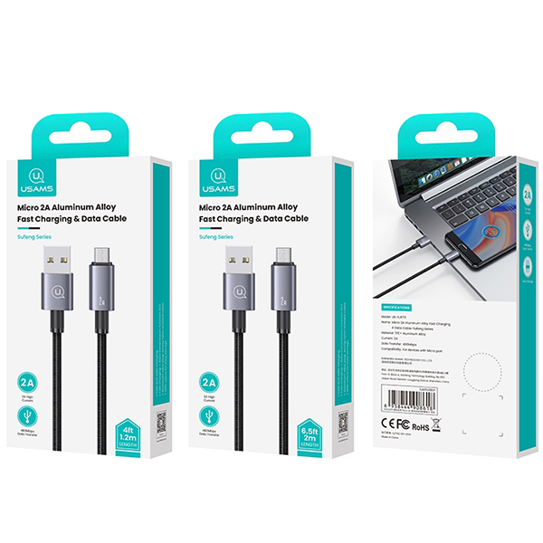 USAMS USB į Micro-USB laidas 2A 1.2m greito įkrovimo plieno/tamsintas SJ668USB01 (US-SJ668) aprašymas - Prekės nuotrauka