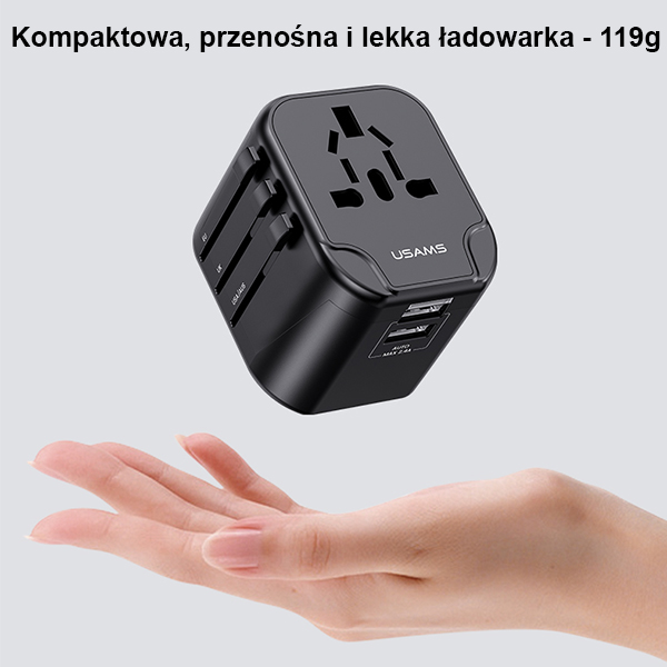USAMS sieninis adapteris 2xUSB T55 12W 4-in-1 US/AU/EU/UK juodas CC173TC01 (US-CC173) universalus kelioninis įkroviklis aprašymas - Prekės nuotrauka USAMS sieninis adapteris 2xUSB T55 12W 4-in-1 US/AU/EU/UK juodas CC173TC01 (US-CC173) universalus kelioninis įkroviklis aprašymas - Prekės nuotrauka