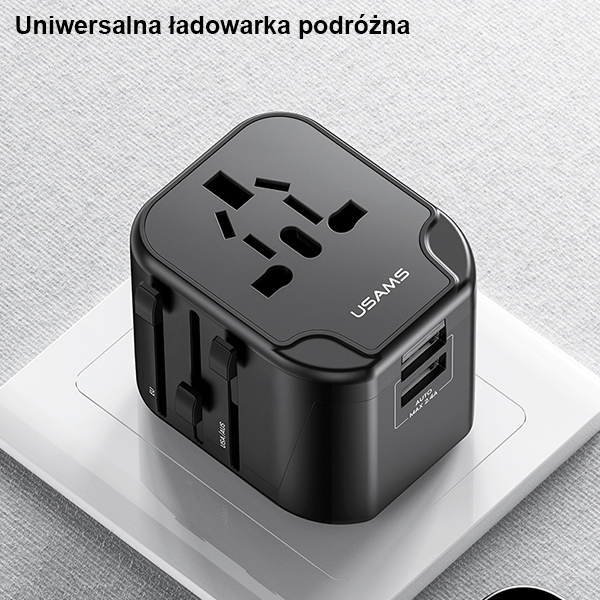 USAMS sieninis adapteris 2xUSB T55 12W 4-in-1 US/AU/EU/UK juodas CC173TC01 (US-CC173) universalus kelioninis įkroviklis aprašymas - Prekės nuotrauka USAMS sieninis adapteris 2xUSB T55 12W 4-in-1 US/AU/EU/UK juodas CC173TC01 (US-CC173) universalus kelioninis įkroviklis aprašymas - Prekės nuotrauka