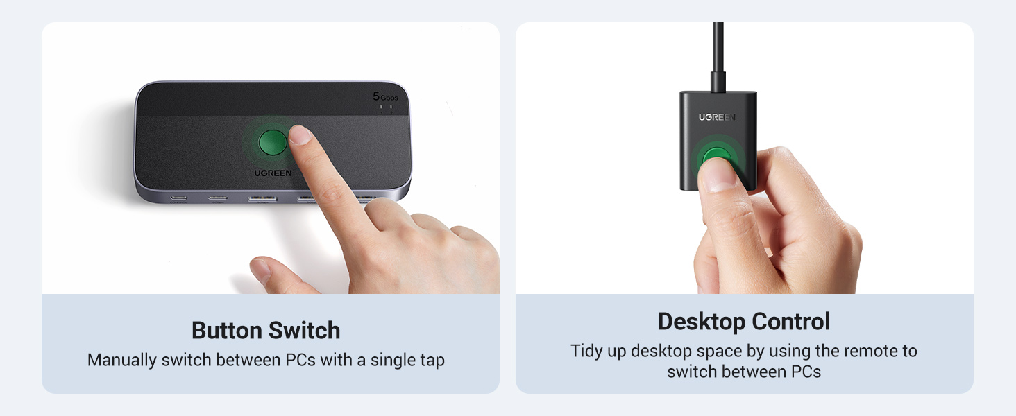 Ugreen USB 3.0 perjungėjas (2 PC <-> 4 įrenginiai (3x USB-A + USB-C)) aprašymas - Prekės nuotrauka