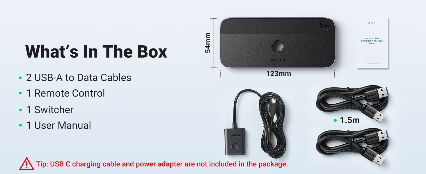 Ugreen USB 3.0 perjungėjas (2 PC <-> 4 įrenginiai (3x USB-A + USB-C)) aprašymas - Prekės nuotrauka