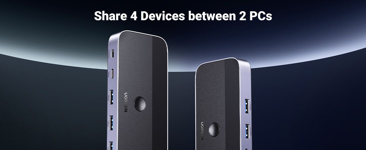 Ugreen USB 3.0 perjungėjas (2 PC <-> 4 įrenginiai (3x USB-A + USB-C)) aprašymas - Prekės nuotrauka