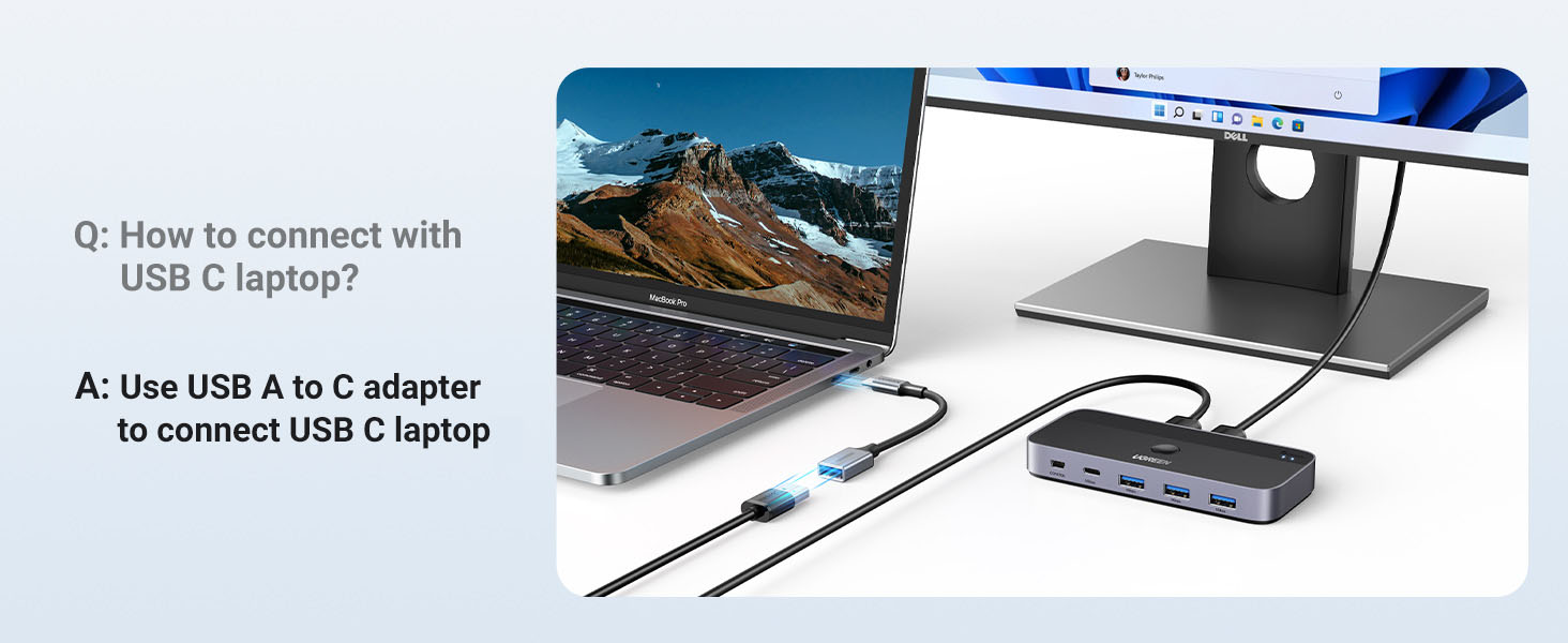 Ugreen USB 3.0 perjungėjas (2 PC <-> 4 įrenginiai (3x USB-A + USB-C)) aprašymas - Prekės nuotrauka