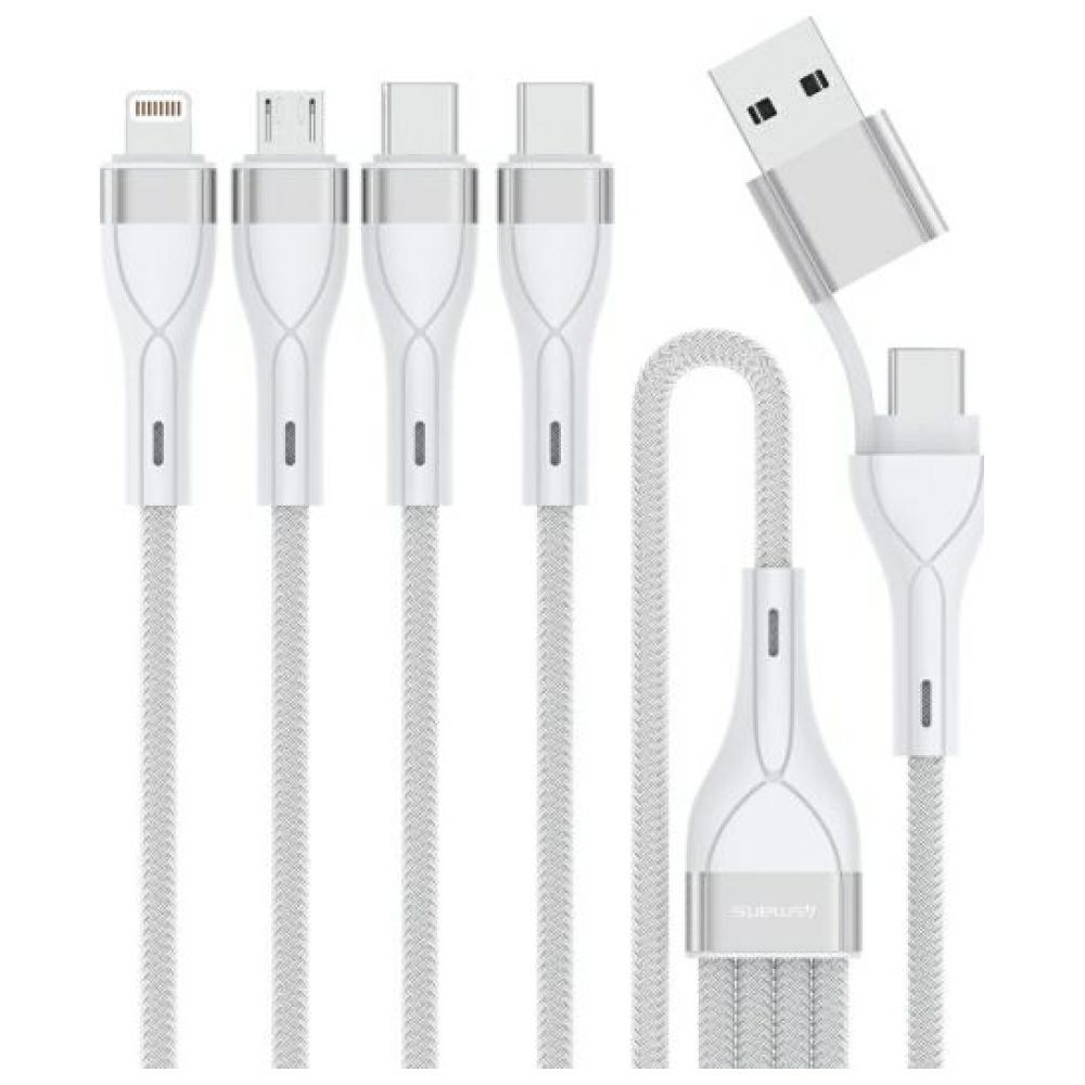 Grąžtas USB-C/USB-A laidas 4smarts 4in1 1,2 m baltas aprašymas - Prekės nuotrauka