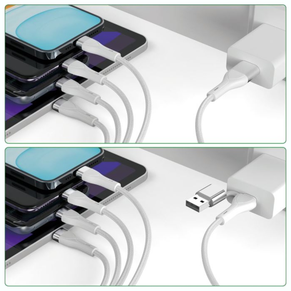 Grąžtas USB-C/USB-A laidas 4smarts 4in1 1,2 m baltas aprašymas - Prekės nuotrauka