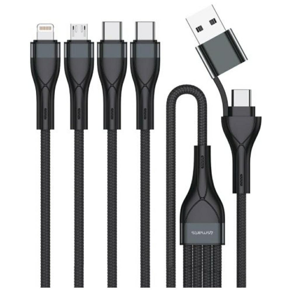 Grąžtas USB-C/USB-A laidas 4smarts 4in1 1.2m juodas aprašymas - Prekės nuotrauka
