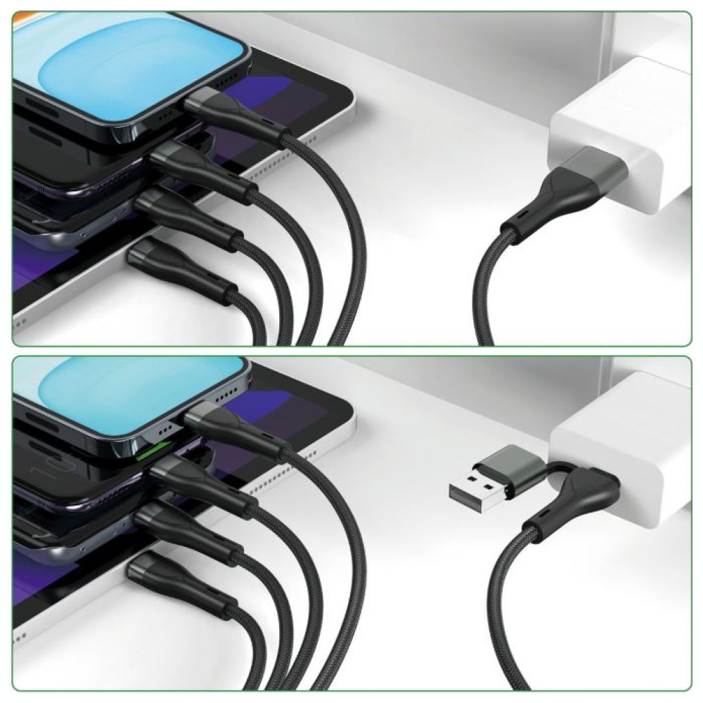 Grąžtas USB-C/USB-A laidas 4smarts 4in1 1.2m juodas aprašymas - Prekės nuotrauka