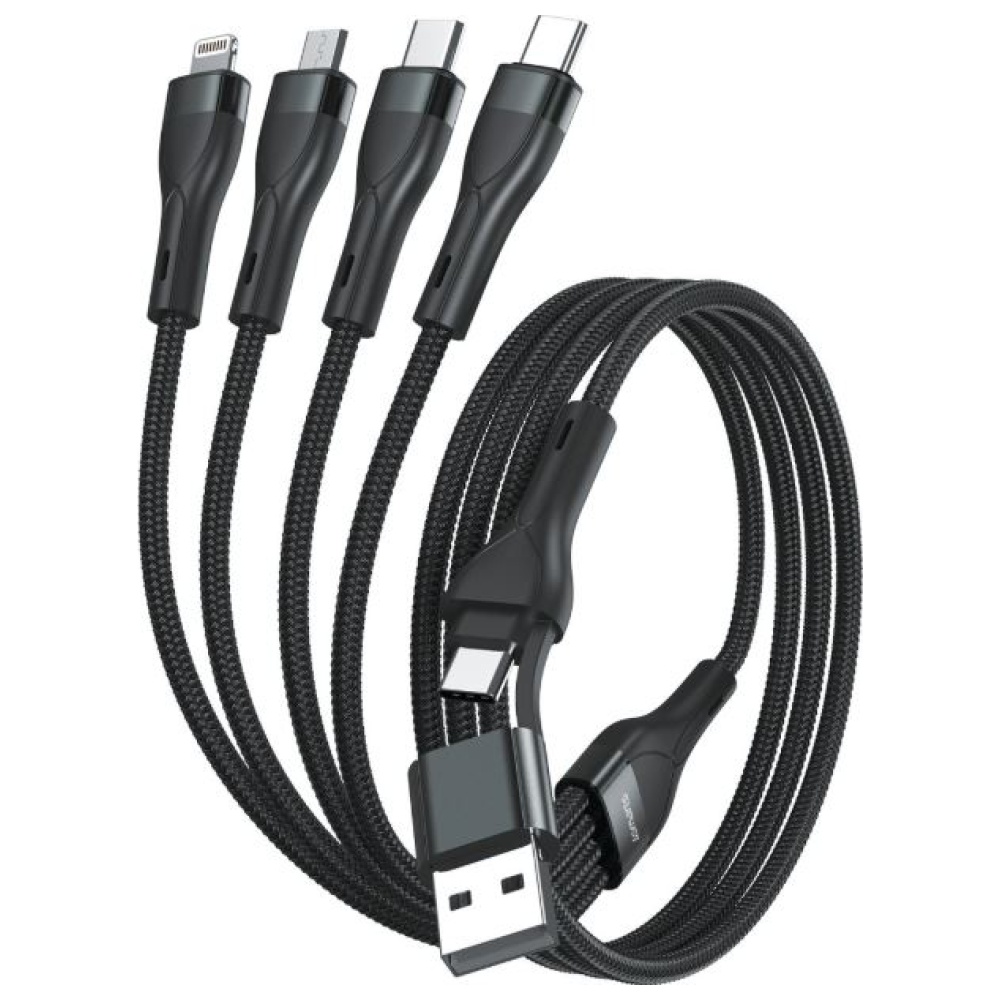 Grąžtas USB-C/USB-A laidas 4smarts 4in1 1.2m juodas aprašymas - Prekės nuotrauka
