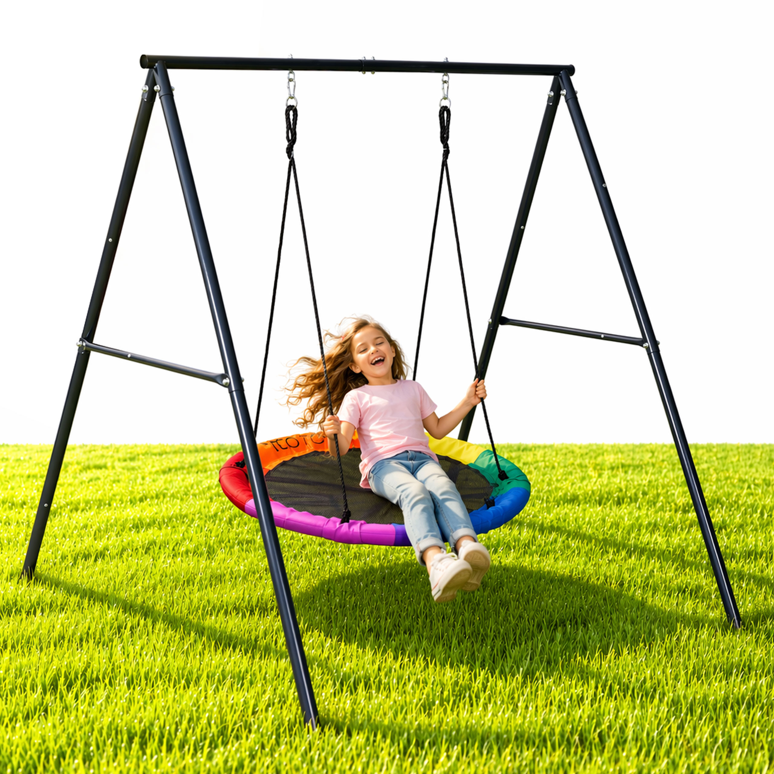 Vaikiškos sodo sūpynės „lizdas“ 100 cm plieno rėmas, ECOTOYS aprašymas - Prekės nuotrauka
