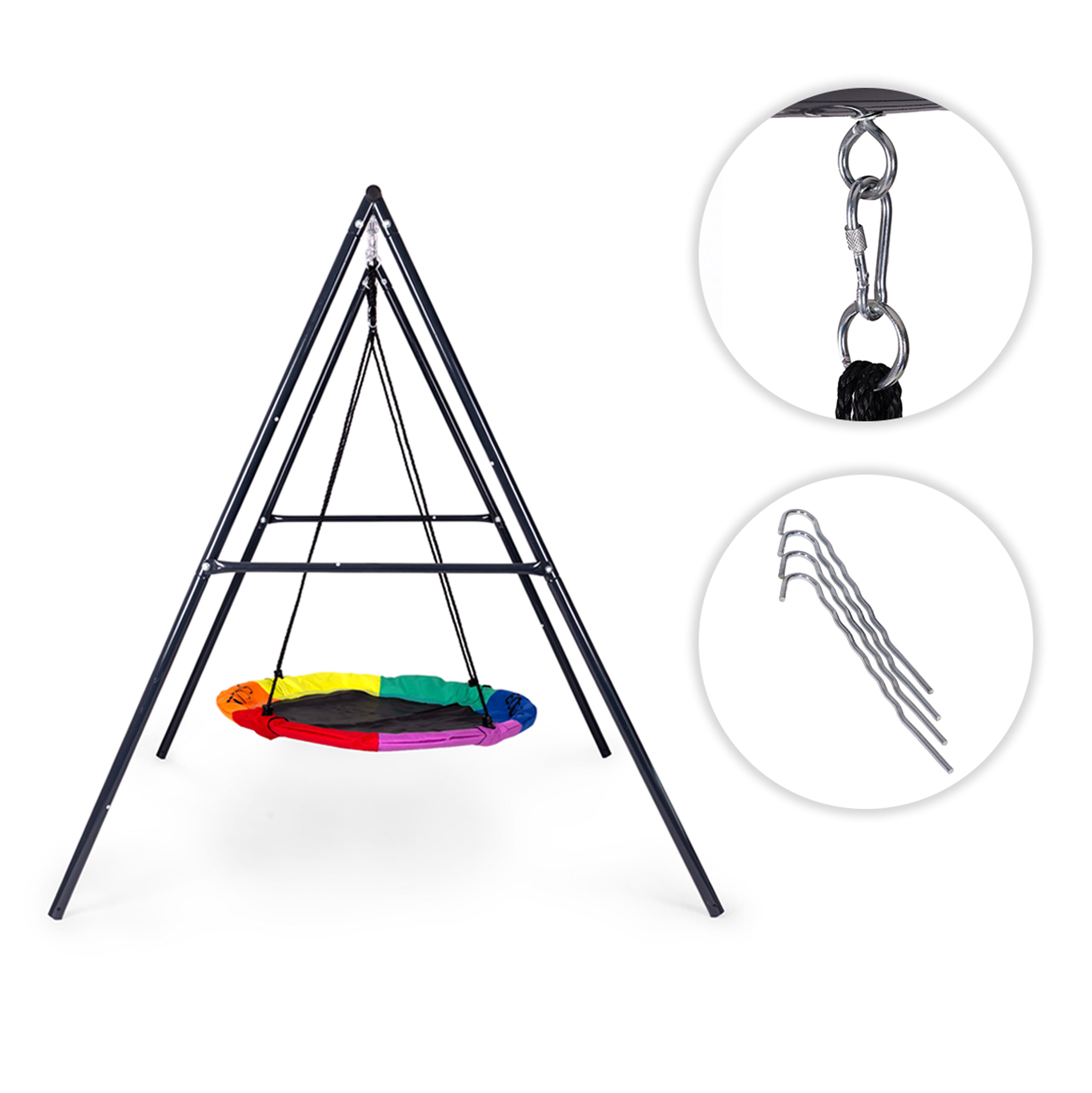Vaikiškos sodo sūpynės „lizdas“ 100 cm plieno rėmas, ECOTOYS aprašymas - Prekės nuotrauka