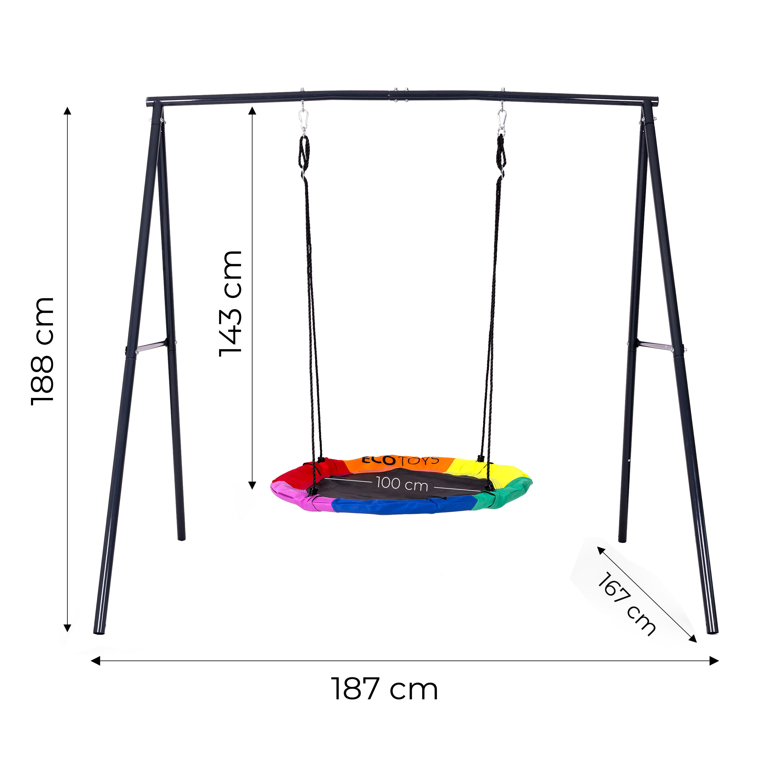 Vaikiškos sodo sūpynės „lizdas“ 100 cm plieno rėmas, ECOTOYS aprašymas - Prekės nuotrauka