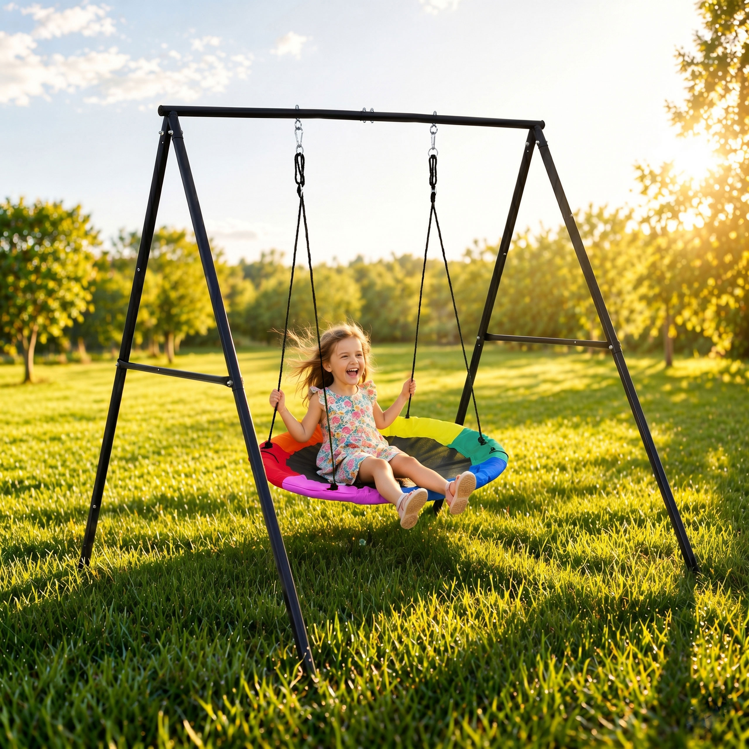 Vaikiškos sodo sūpynės „lizdas“ 100 cm plieno rėmas, ECOTOYS aprašymas - Prekės nuotrauka