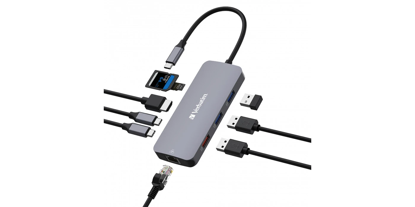 Verbatim Adapteris Hub USB-C - HDMI/ 3xUSB-A/SD/Micro SD/2xUSB-C/Eternet pilkos spalvos 32152 aprašymas - Prekės nuotrauka Verbatim Adapteris Hub USB-C - HDMI/ 3xUSB-A/SD/Micro SD/2xUSB-C/Eternet pilkos spalvos 32152 aprašymas - Prekės nuotrauka
