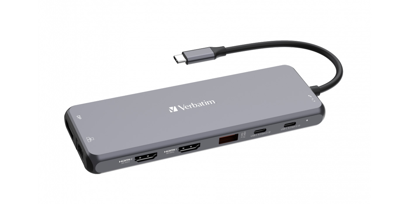 Verbatim adapteris „Hub“ USB-C – 2xHDMI/DP/Ethernet/6xUSB-A/3,5 mm lizdas/2xUSB-C, pilkos spalvos, 32153 aprašymas - Prekės nuotrauka