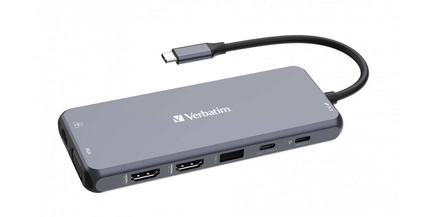 Verbatim Adapteris Hub USB-C - 2xHDMI/VGA/ Eternet/5xUSB-A/Jack 3.5mm/2xUSB-C/SD/Micro SD pilkos spalvos 32154 aprašymas - Prekės nuotrauka
