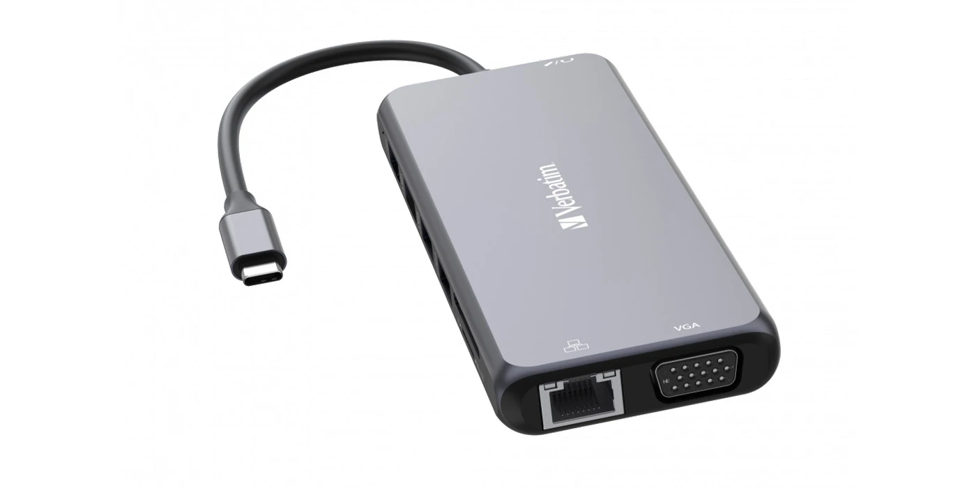 Verbatim Adapteris Hub USB-C - 2xHDMI/VGA/ Eternet/5xUSB-A/Jack 3.5mm/2xUSB-C/SD/Micro SD pilkos spalvos 32154 aprašymas - Prekės nuotrauka