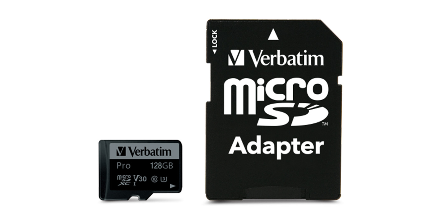 Verbatim Atminties kortelė Micro SD 128GB + adapter Pro U3 juodos spalvos 47044 aprašymas - Prekės nuotrauka Verbatim Atminties kortelė Micro SD 128GB + adapter Pro U3 juodos spalvos 47044 aprašymas - Prekės nuotrauka
