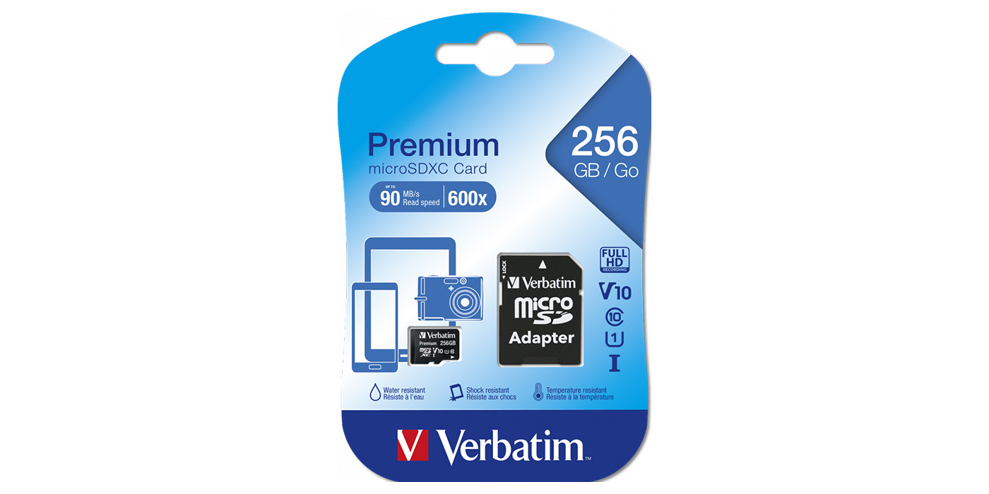 Verbatim Atminties kortelė Micro SDXC 256GB V10 + adapter juodos spalvos 44087 aprašymas - Prekės nuotrauka Verbatim Atminties kortelė Micro SDXC 256GB V10 + adapter juodos spalvos 44087 aprašymas - Prekės nuotrauka