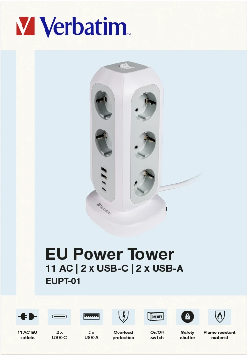 Verbatim ilgiklis 15in1 11xAC UE/2xUSB-C/2xUSB-A 2m EUPT-01 baltos spalvos 49547 aprašymas - Prekės nuotrauka Verbatim ilgiklis 15in1 11xAC UE/2xUSB-C/2xUSB-A 2m EUPT-01 baltos spalvos 49547 aprašymas - Prekės nuotrauka