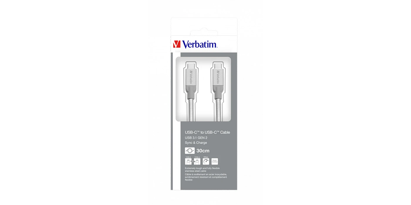 Verbatim 48867 USB kabelis 0,3 m 3.2 Gen 2 (3.1 Gen 2) USB C Sidabras aprašymas - Prekės nuotrauka