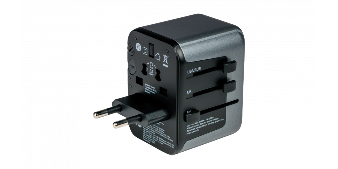 Verbatim kelioninis adapteris EU/UK/US 2xUSB-A/2xUSB-C PD 30W UTA-03 juodos spalvos 49545 aprašymas - Prekės nuotrauka