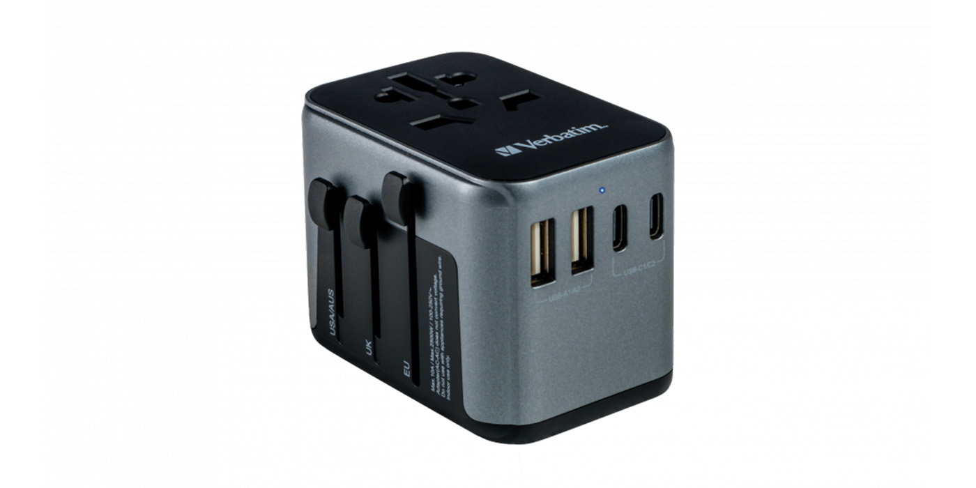 Verbatim kelioninis adapteris EU/UK/US 2xUSB-A/2xUSB-C PD 30W UTA-03 juodos spalvos 49545 aprašymas - Prekės nuotrauka