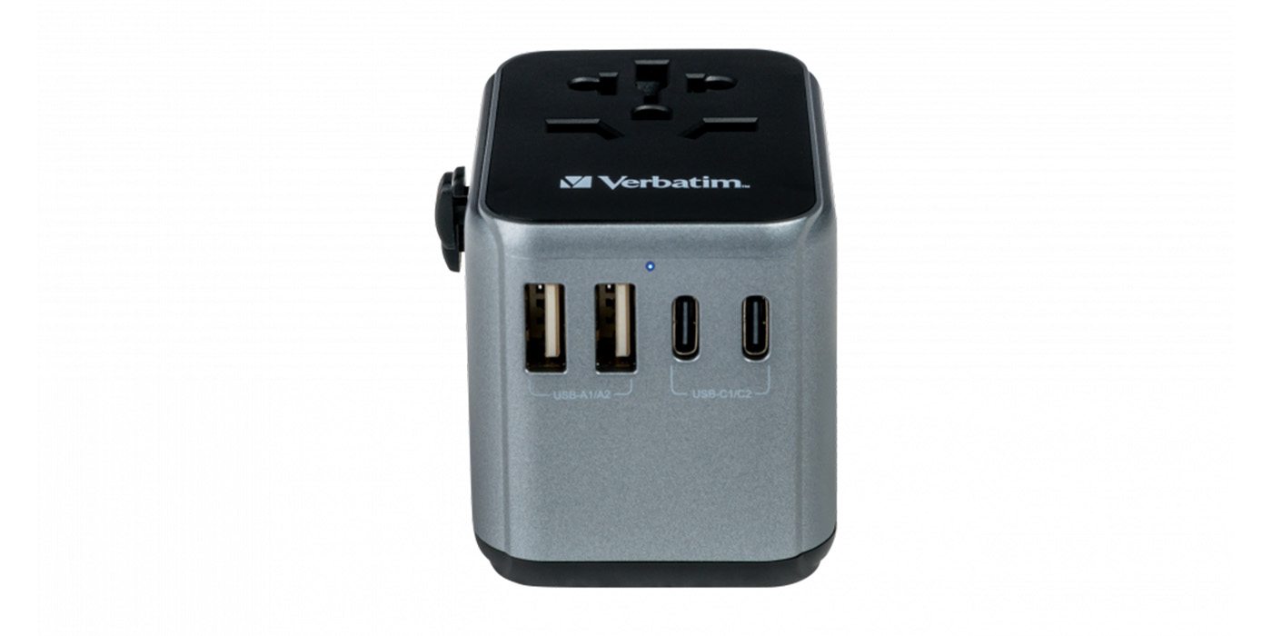 Verbatim kelioninis adapteris EU/UK/US 2xUSB-A/2xUSB-C PD 30W UTA-03 juodos spalvos 49545 aprašymas - Prekės nuotrauka