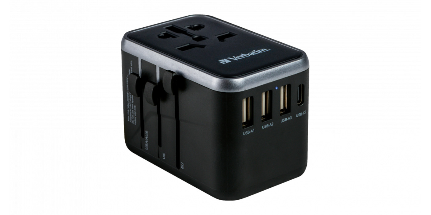 Verbatim kelioninis adapteris EU/UK/US 3xUSB-A/2xUSB-C PD 61W UTA-04 juodos spalvos 49546 aprašymas - Prekės nuotrauka