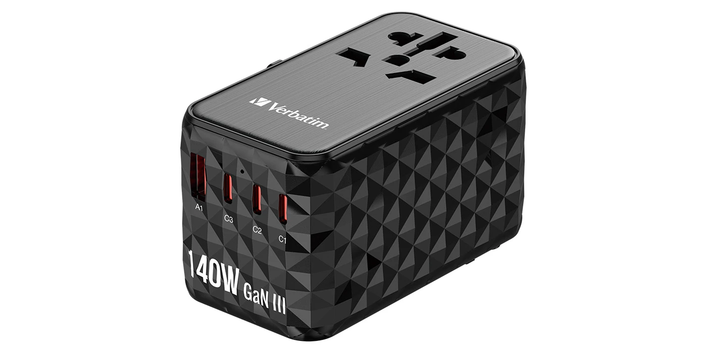 Verbatim kelioninis adapteris EU/UK/US GaN USB-A/3xUSB-C PD 140W UTA-10 juodas 32125 aprašymas - Prekės nuotrauka