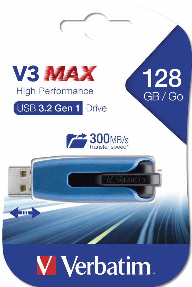 Verbatim Pendrive 128GB USB-A 3.2 V3 MAX mėlynos spalvos 49808 aprašymas - Prekės nuotrauka