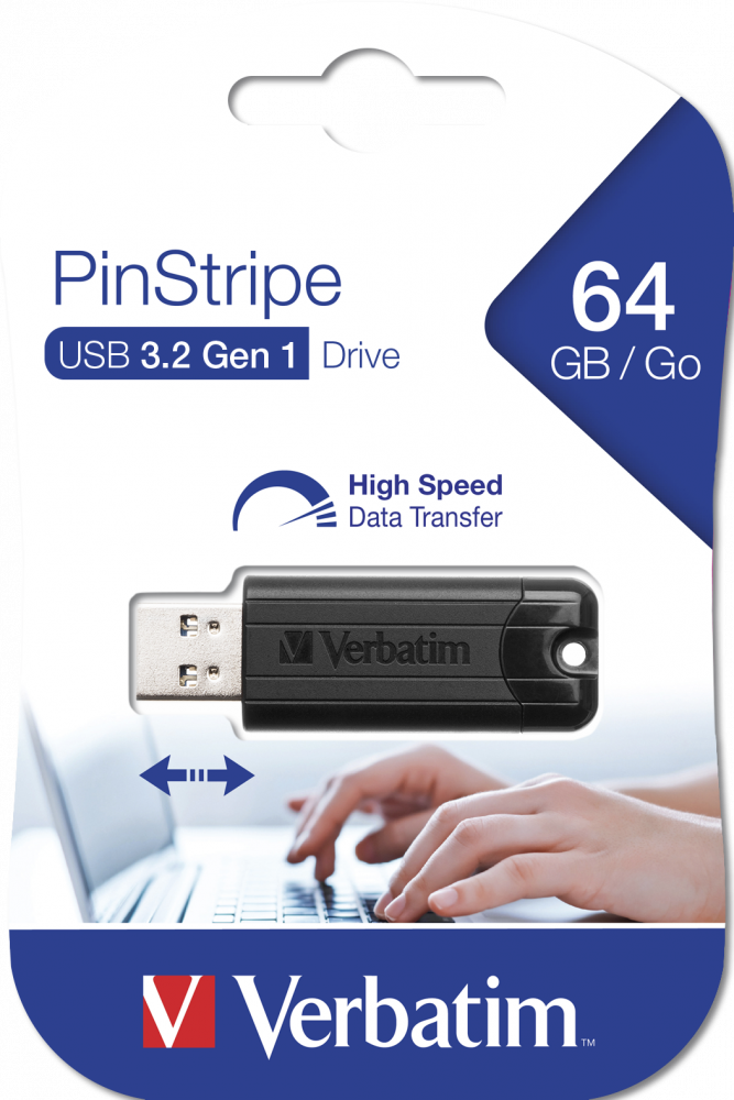 Verbatim PinStripe USB atmintukas 64 GB USB A tipo 3.2 Gen 1 (3.1 Gen 1) Juoda aprašymas - Prekės nuotrauka