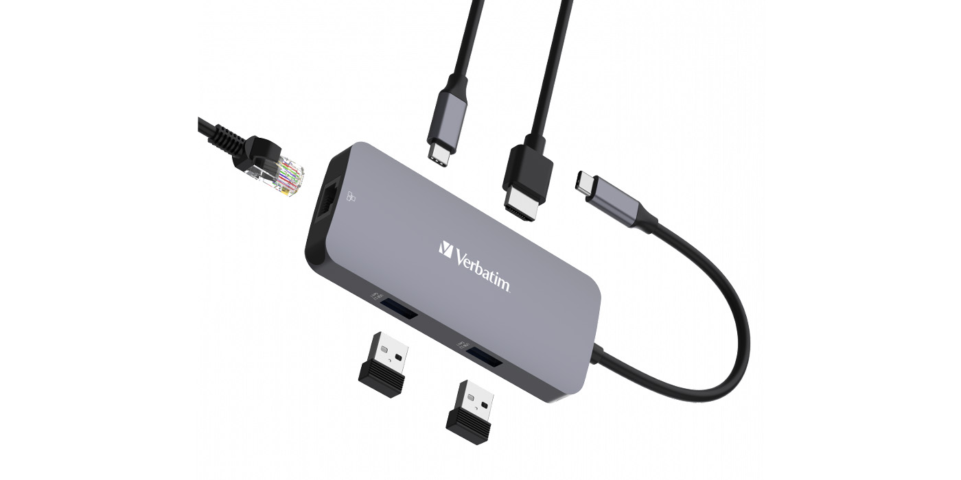 Verbatim USB-C į HDMI/USB-C/Ethernet/2xUSB-A 3.0 adapteris, pilkos spalvos, 32150 aprašymas - Prekės nuotrauka