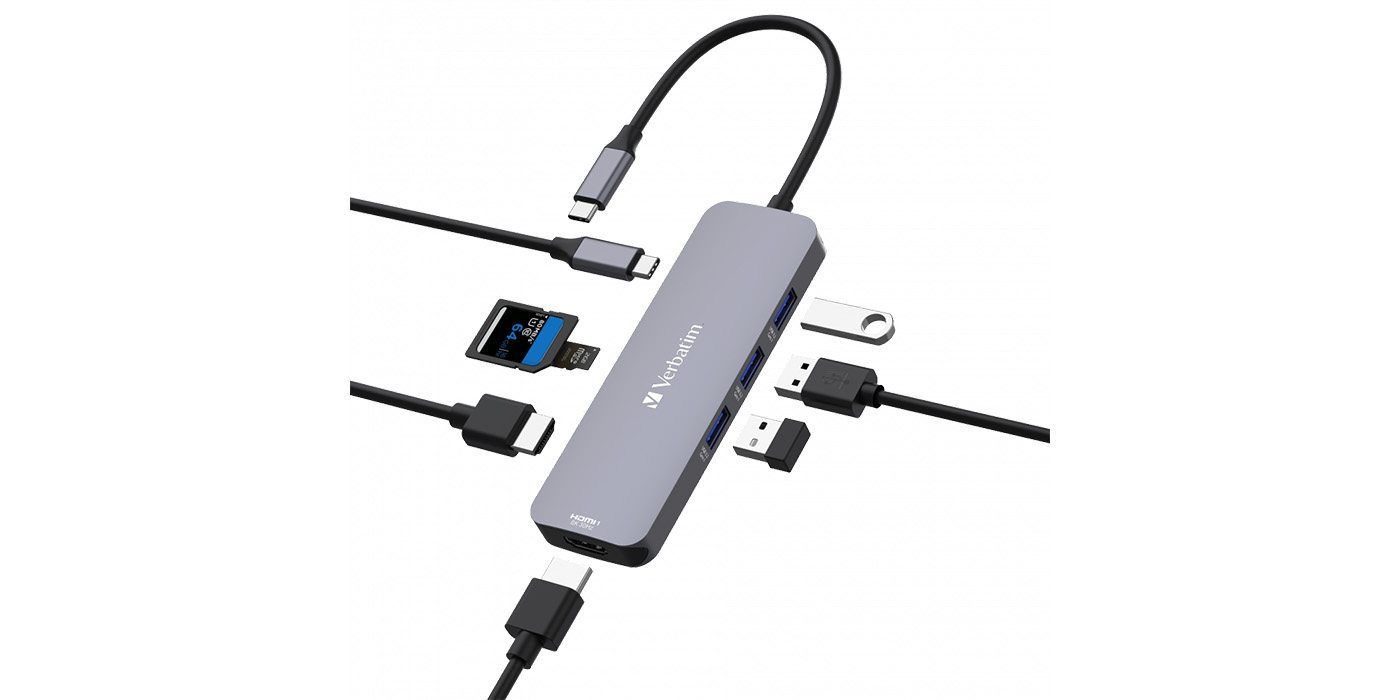 Verbatim USB-C šakotuvas (hub) – 2xHDMI/ 3xUSB-A/SD/Micro SD/USB-C pilkos spalvos 32151 aprašymas - Prekės nuotrauka