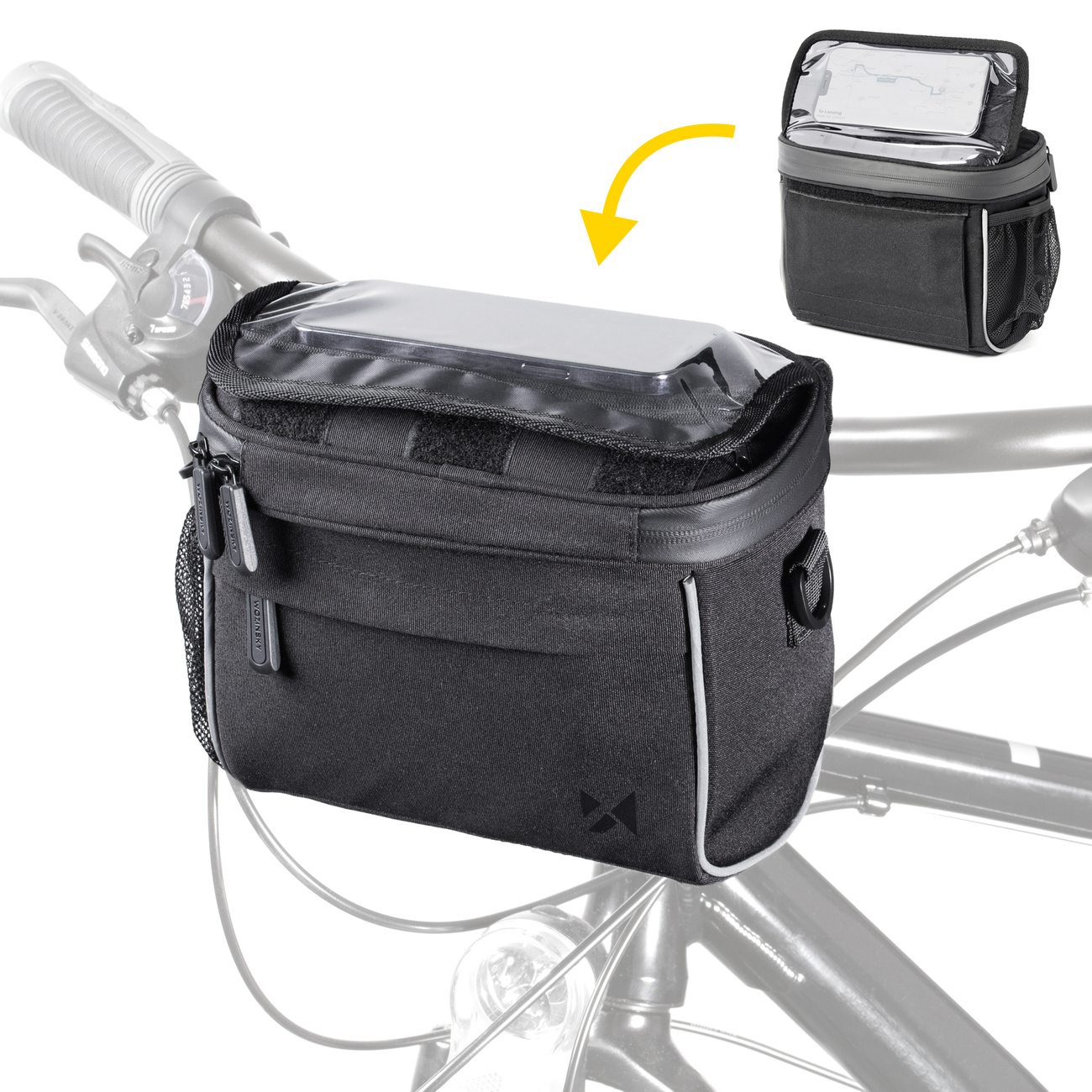 Wozinsky bicycle handlebar bag bike shoulder bag juodos spalvos (WBHBB-01) aprašymas - Prekės nuotrauka Wozinsky bicycle handlebar bag bike shoulder bag juodos spalvos (WBHBB-01) aprašymas - Prekės nuotrauka