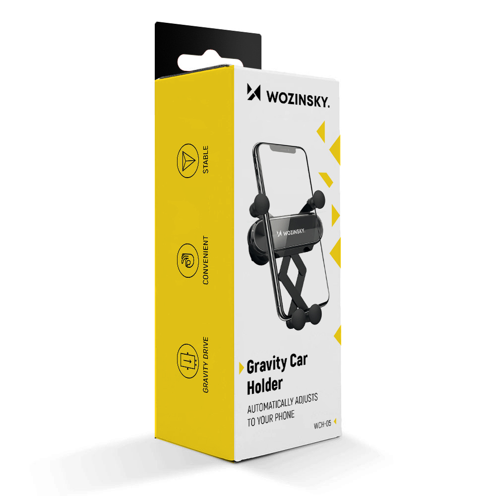 Wozinsky gravitacinis automobilinis telefono laikiklis ventiliacijos grotelėms, juodos spalvos (WCH-05) aprašymas - Prekės nuotrauka