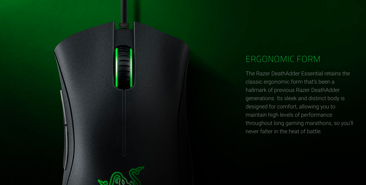 Pelė žaidimams Razer DeathAdder Essential Ergonomic juodos spalvos aprašymas - Prekės nuotrauka