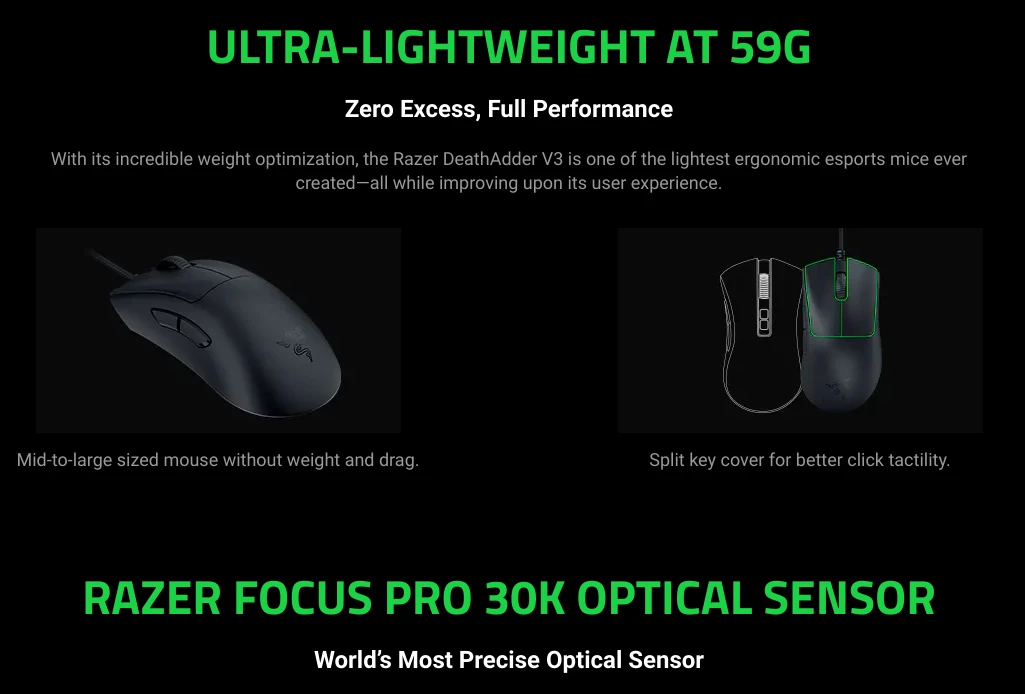 Pelė žaidimams Razer DeathAdder V3 Juodas juodos spalvos aprašymas - Prekės nuotrauka