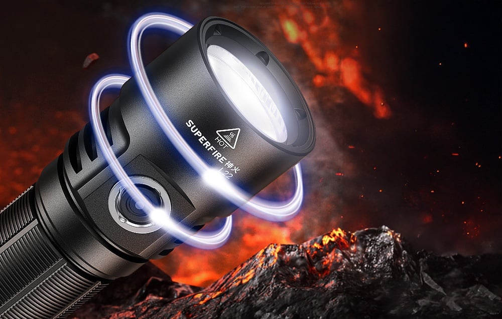 Superfire Žibintuvėlis L22, 5000lm, 60W, įkraunamas USB C 1x 26650 5000mAh, 190g aprašymas - Prekės nuotrauka
