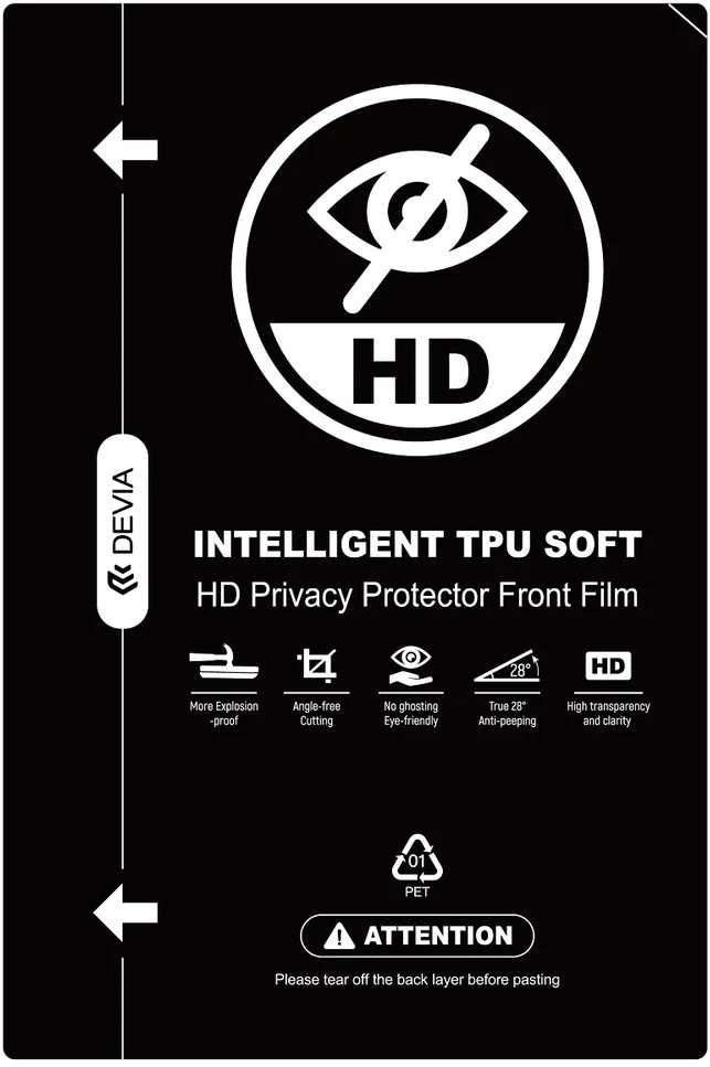 Devia apsauginė plėvelė anticrash privacy HD skirta pjaustymo staklėms, 10 vnt. išmaniųjų telefonų LCD ekranams