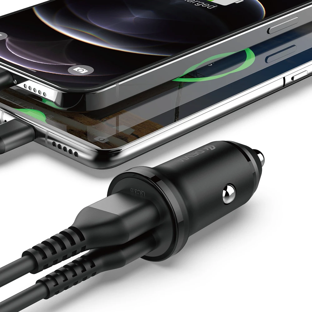 Devia automobilinis įkroviklis Smart Mini PD QC 3.0 30W 1x USB 1x USB-C baltas