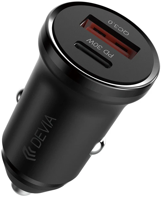 Devia automobilinis įkroviklis Smart Mini PD QC 3.0 30W 1x USB 1x USB-C baltas
