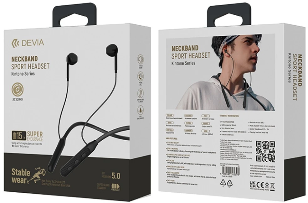 Devia „Bluetooth“ ausinės Kintone Neck juodos