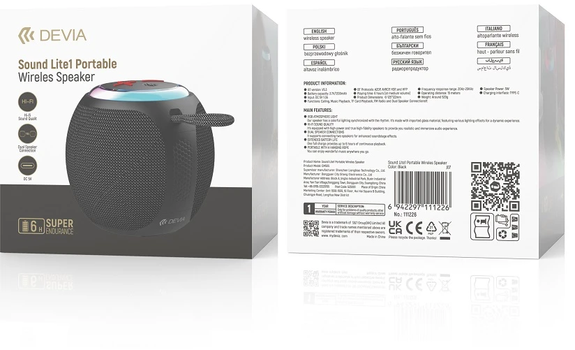 Devia „Bluetooth“ garsiakalbis Lite1 juodas