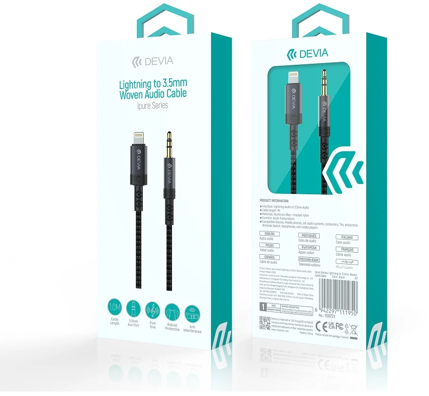 Devia garso laidas Ipure EC619 Lightning – 3,5 mm jungtis 1,0 m juodas
