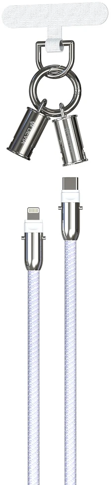 Devia laidas su dirželiu 2in1 PD USB-C – Lightning 1,2 m 27W violetinis