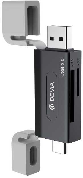 Devia kortelių skaitytuvas 2in1 EL239 USB/USB-C 2.0 juodos spalvos
