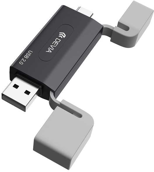 Devia kortelių skaitytuvas 2in1 EL239 USB/USB-C 2.0 juodos spalvos