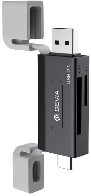 Atminties kortelė Devia kortelių skaitytuvas 2in1 EL239 USB/USB-C 2.0 juodas
