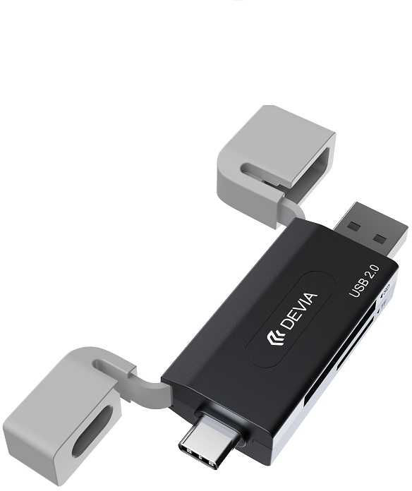 Devia kortelių skaitytuvas 2in1 EL239 USB/USB-C 2.0 juodos spalvos